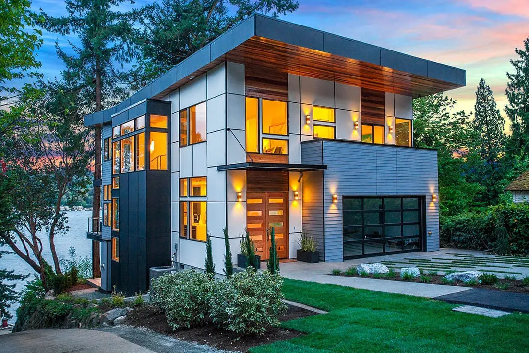 House with white walls and lighting